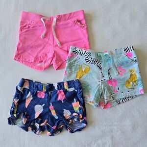 Carter's Set Of 3 Toddler Shorts (Hot Pink, Wild Animals, Ice Cream)